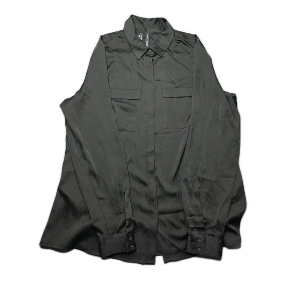 Mango Tops - MNG ,Black, Long Sleeve, Button Up Dress Shirt, Formal Blouse Size XL
